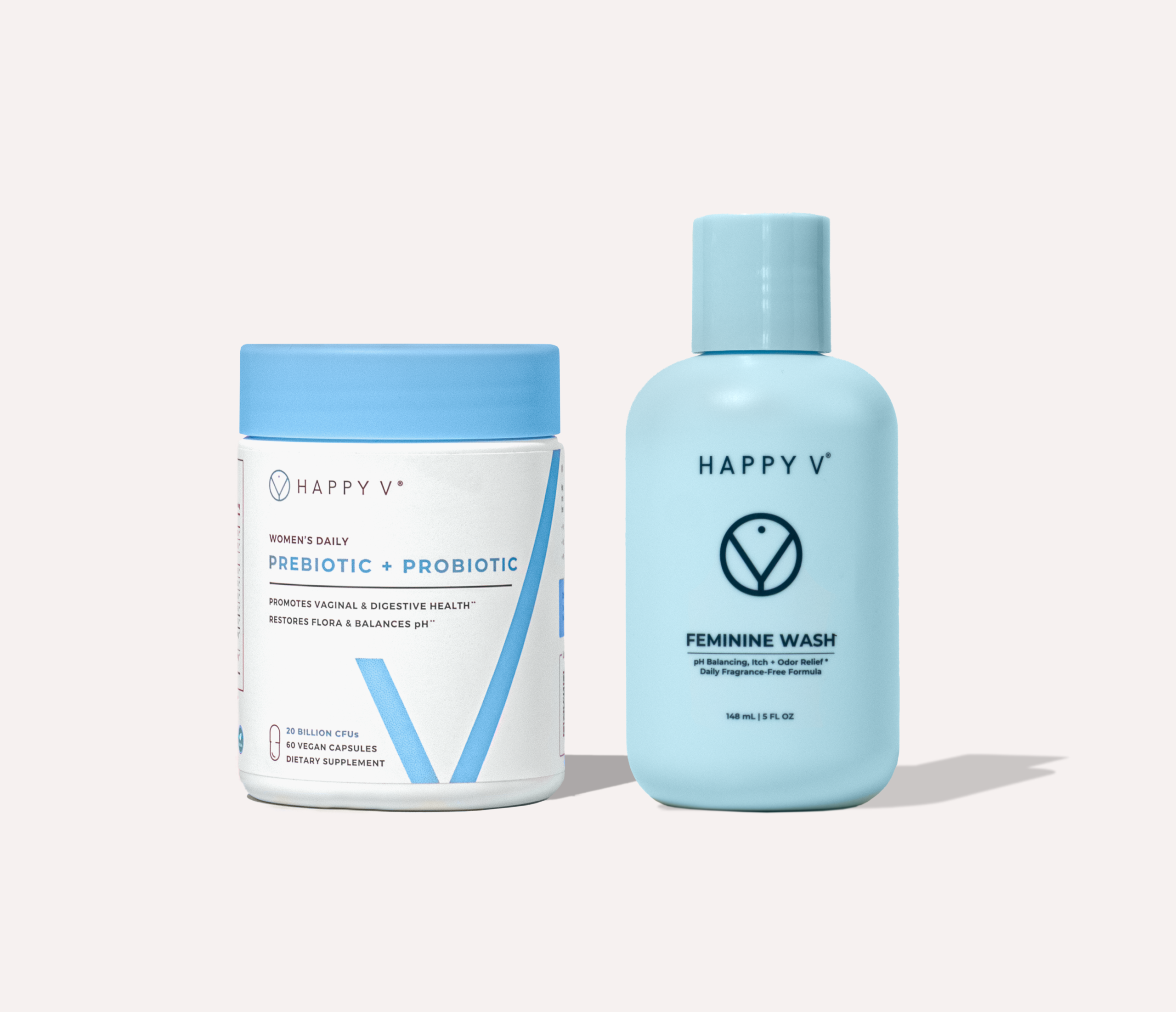 Happy V pH Balance Kit with cleanser and supplement products