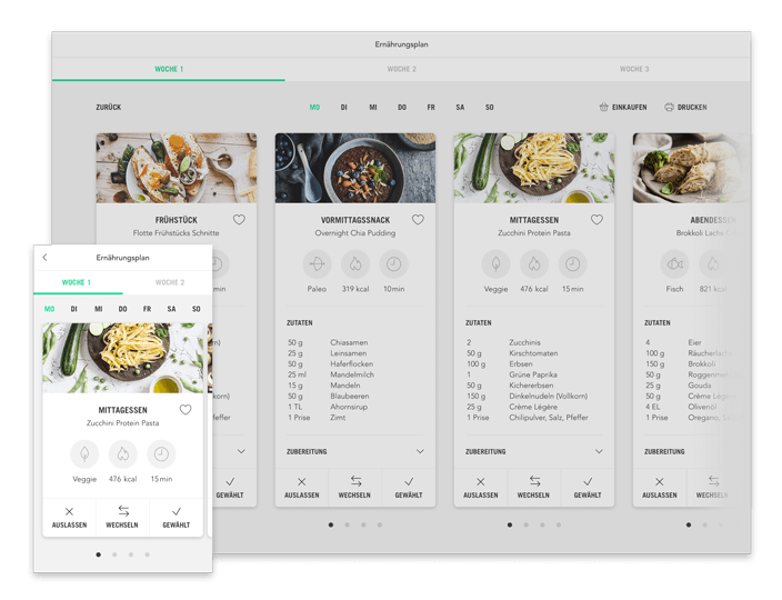 Upfit Ernährungsplan auf Smartphone, Tablet und Computer