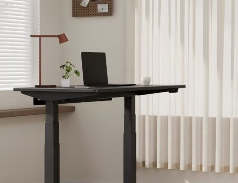 Flexispot home office with a standing desk and walking pad
