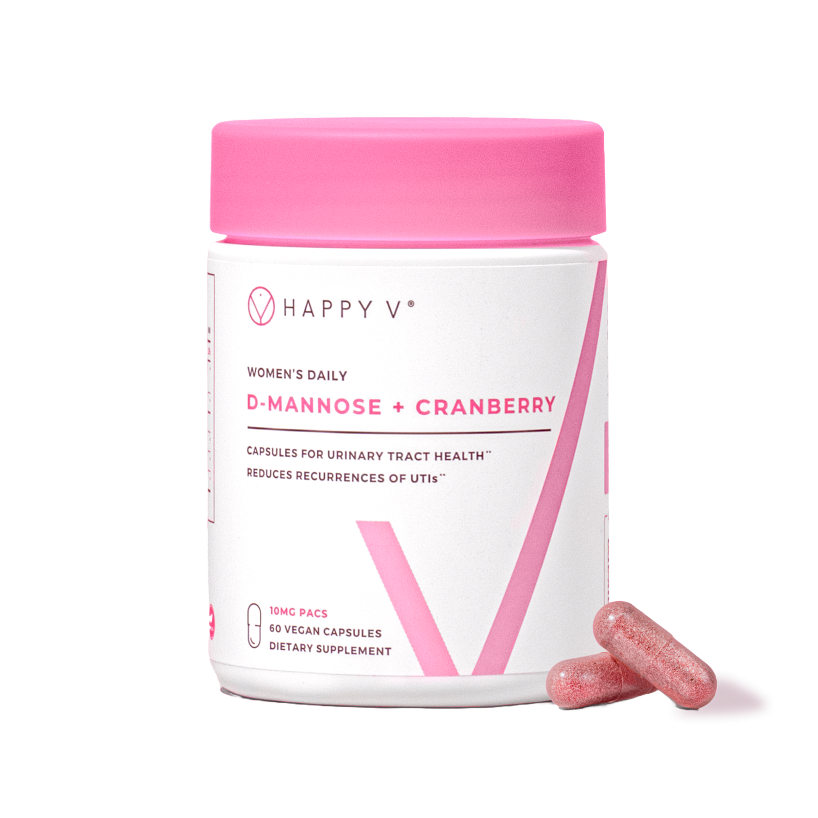 Happy V D-Mannose and Cranberry supplement bottle