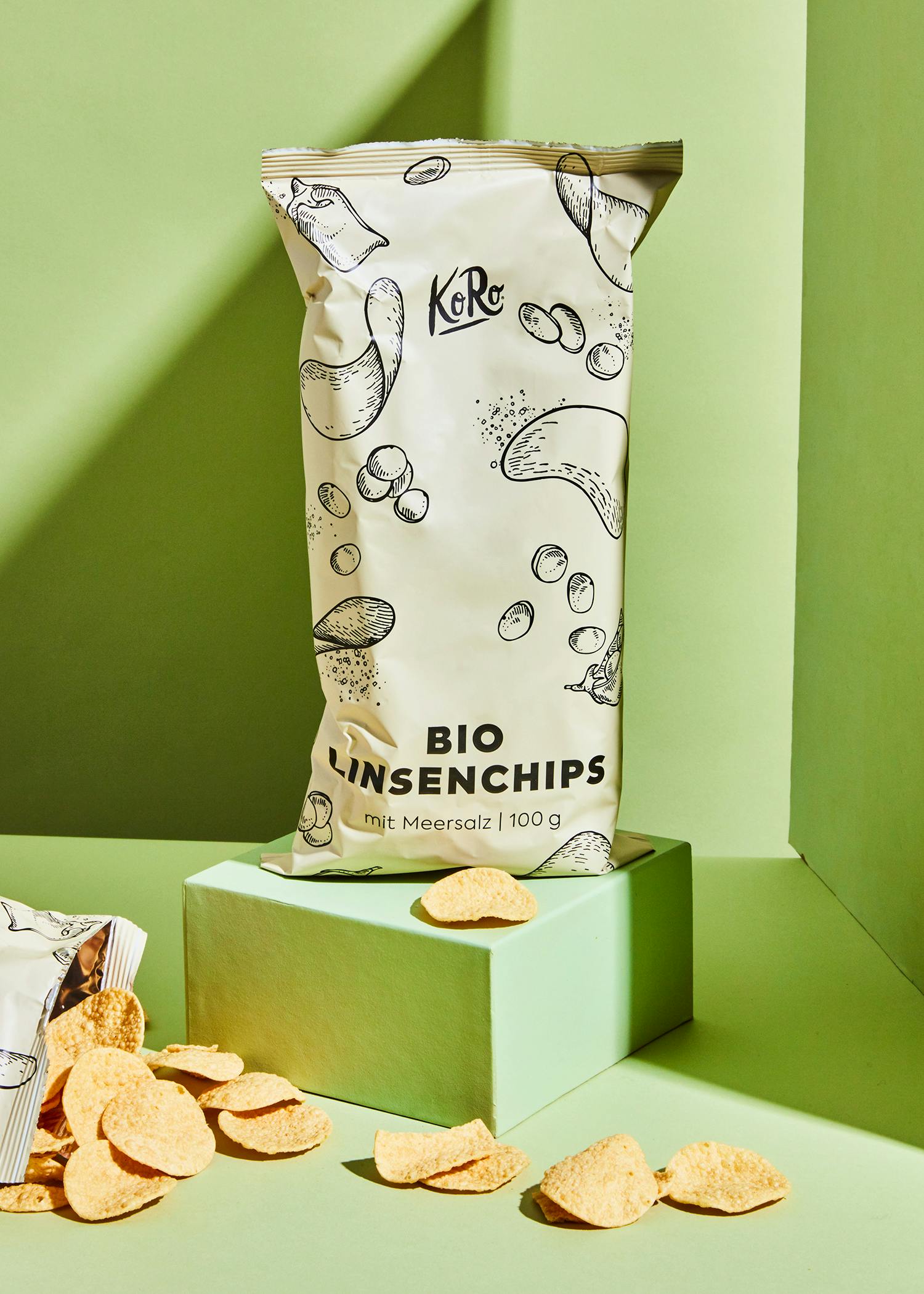 Packung Bio Linsenchips mit Meersalz von Korodrogerie