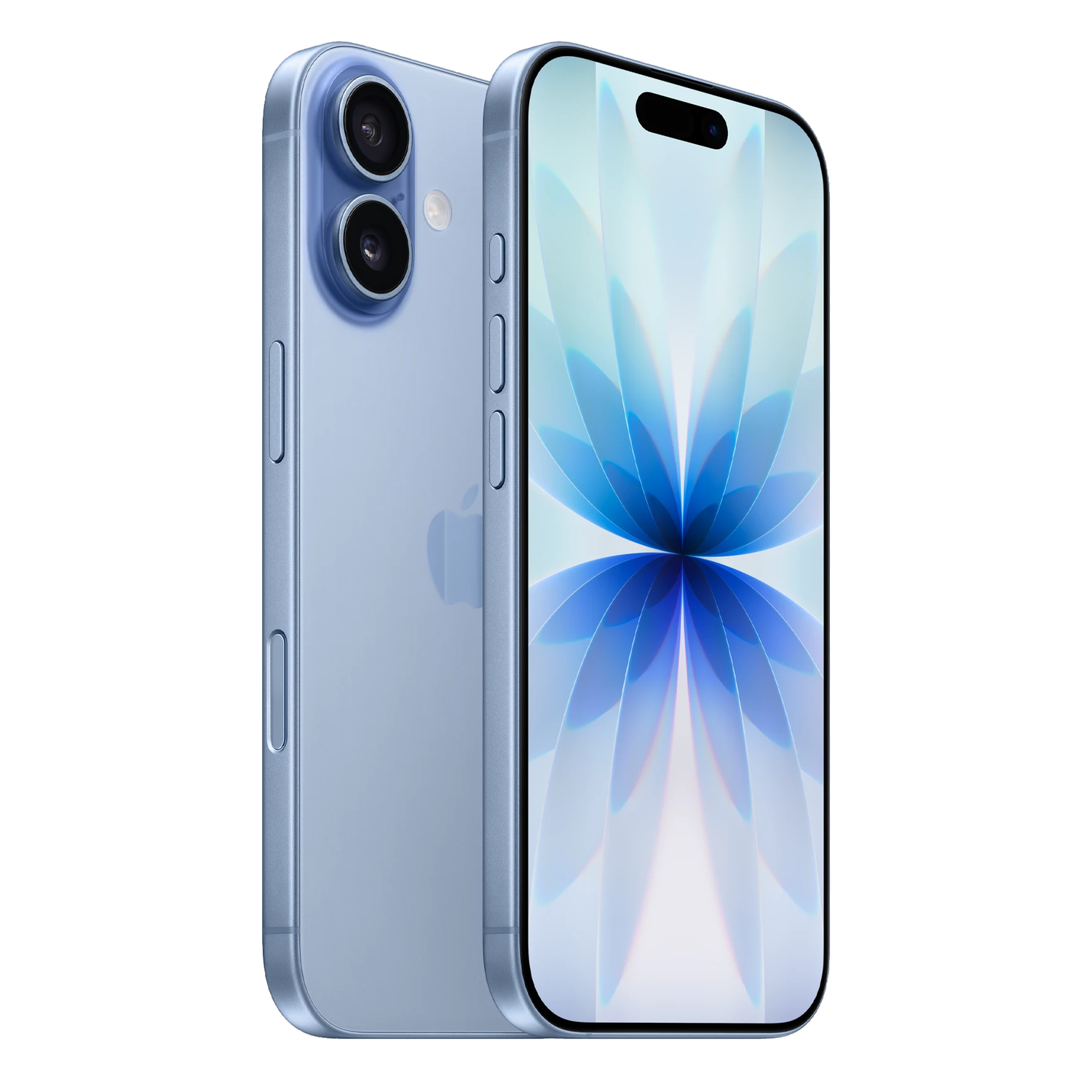 Apple iPhone 17 in Mist Blue shown at an angle