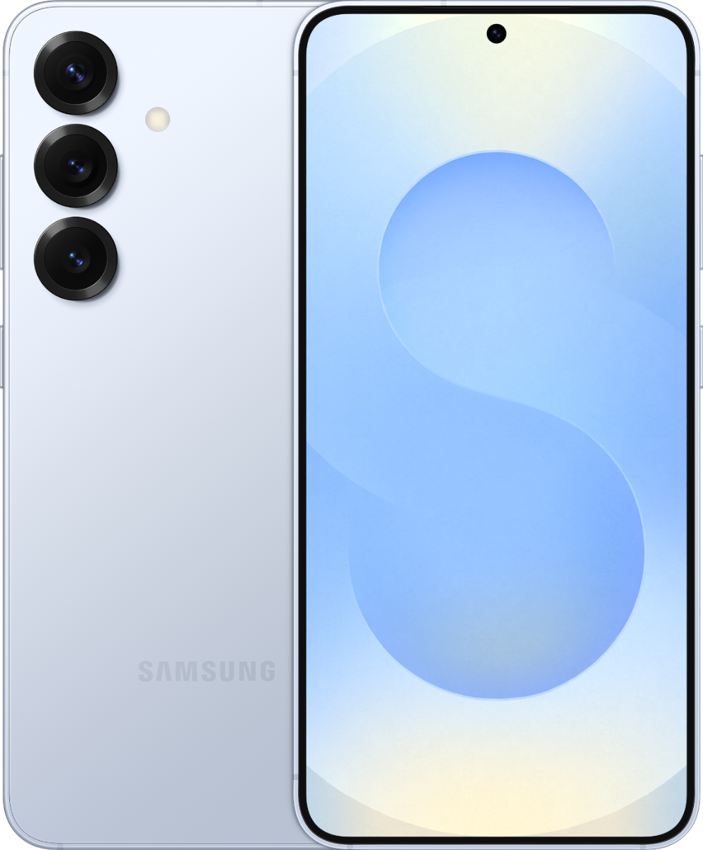 Samsung Galaxy S25 smartphone shown from front and rear