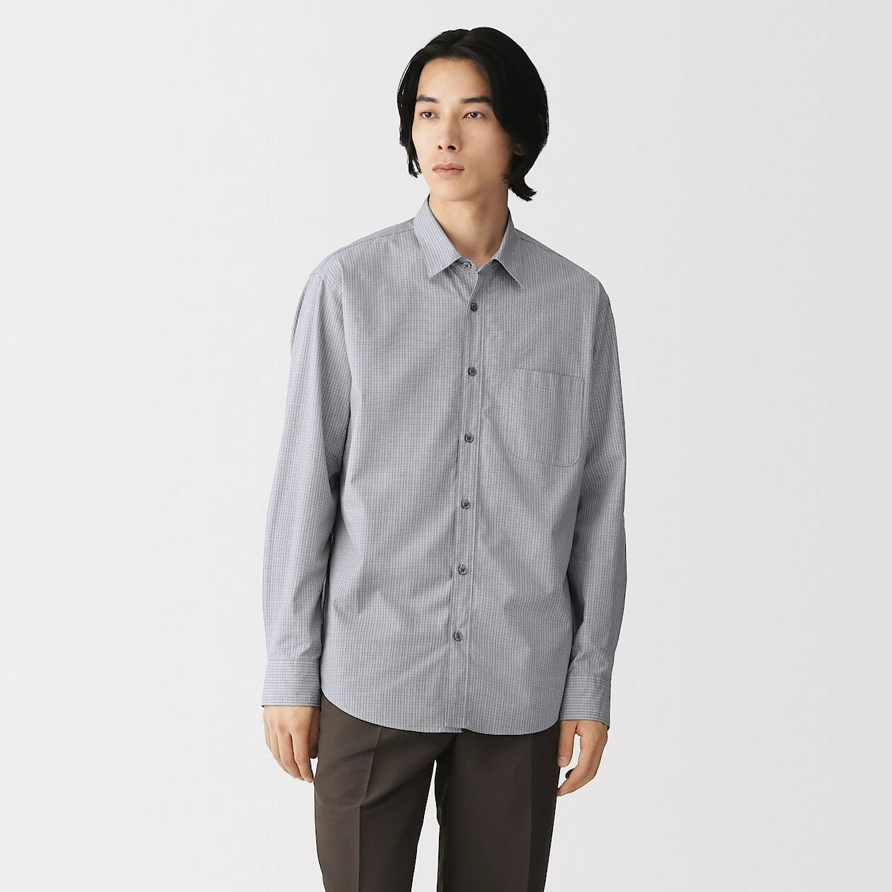 MUJI Men's Washed Cotton Long Sleeve Shirt