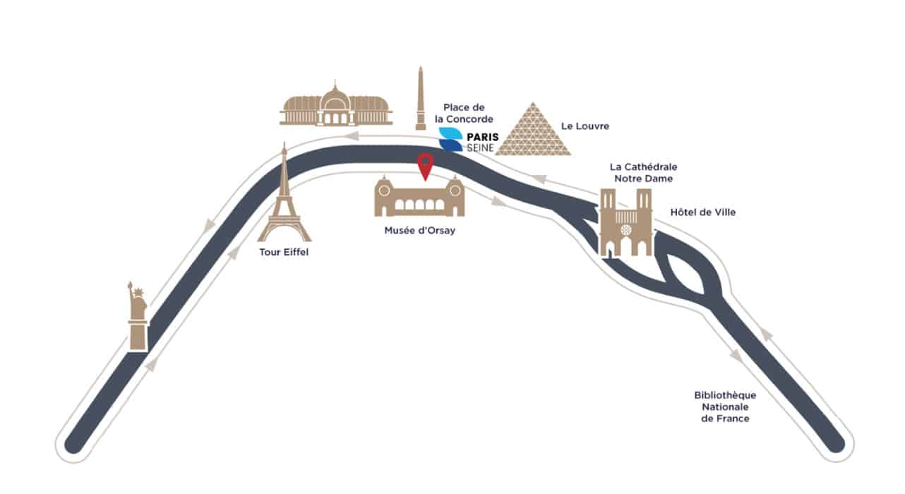 Carte du parcours du dîner croisière sur la Seine à Paris