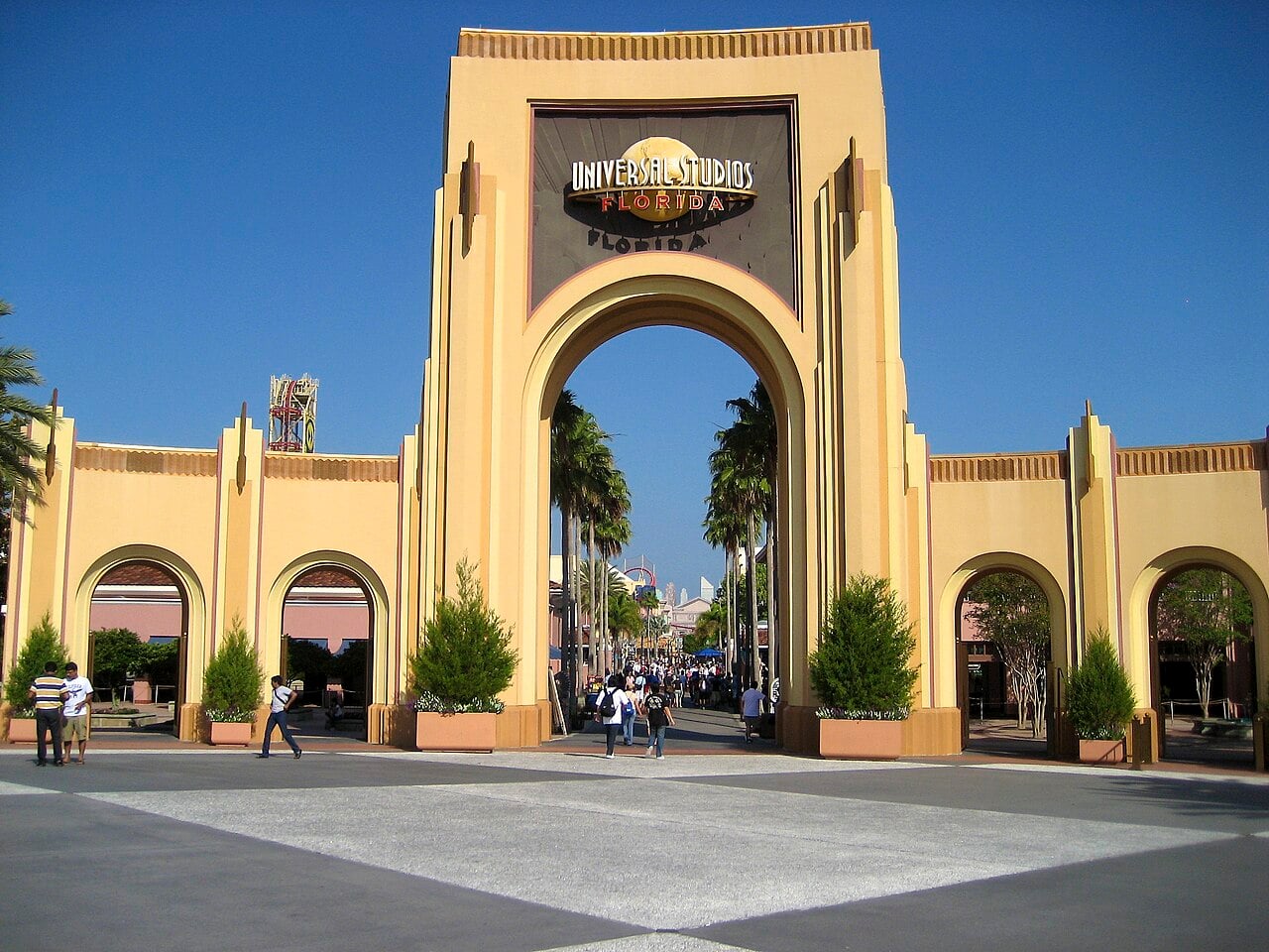 Large theme park globe attraction with visitors