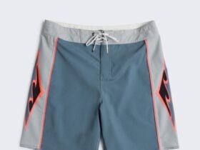Grey New Wave Pro boardshorts shown from the front