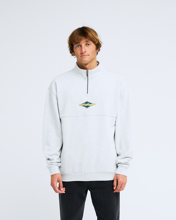 Grey Burleigh mock neck half zip sweatshirt shown from the front