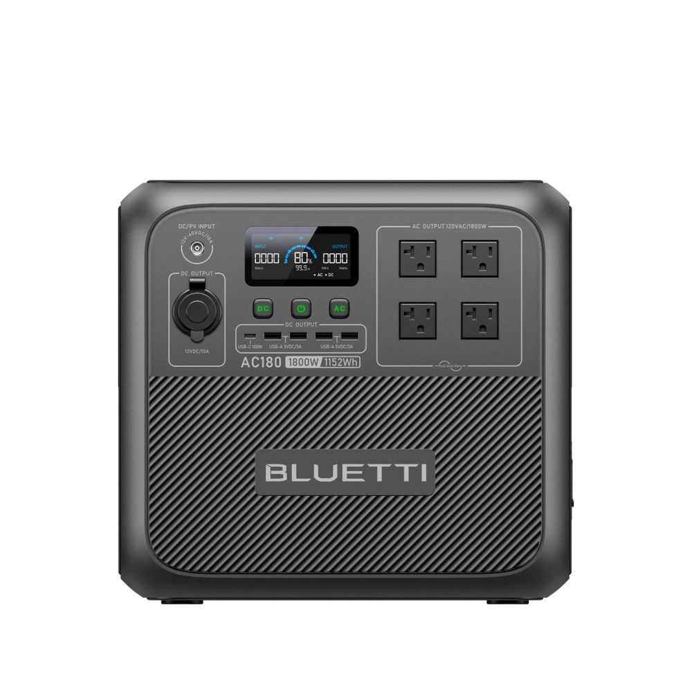 BLUETTI AC180 portable power station shown from the front