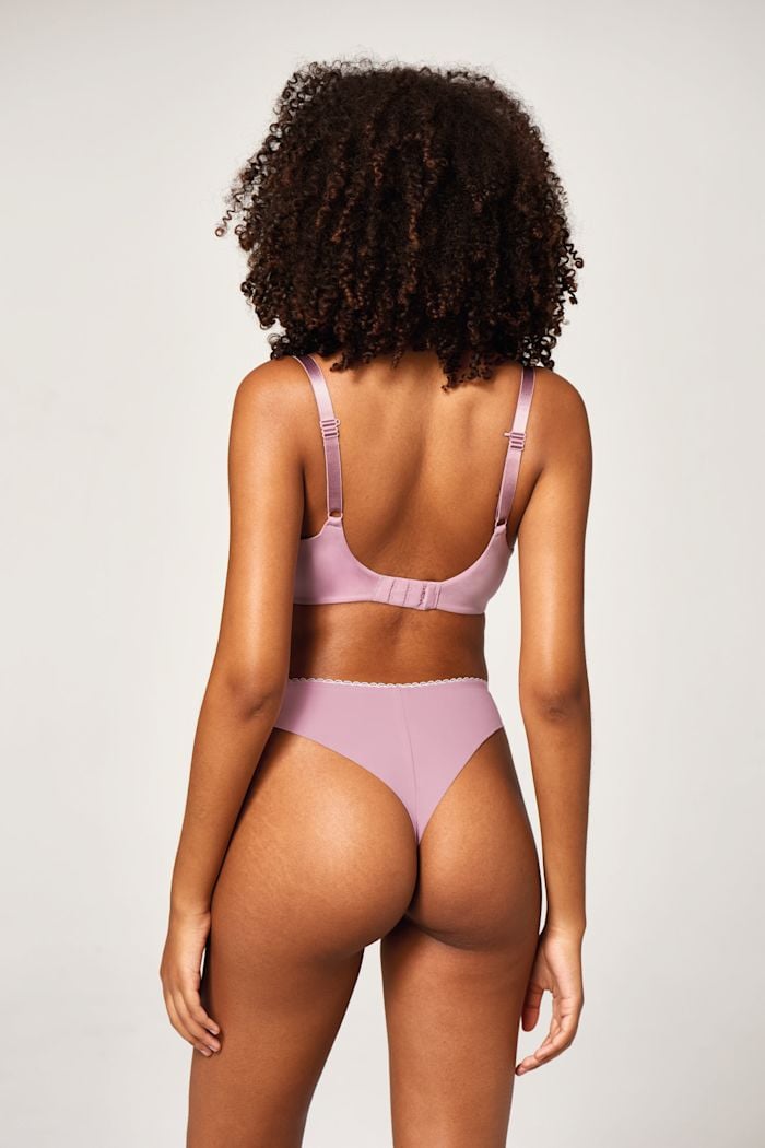 Back view of the mauve Faith Plunge Bra