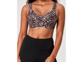Model wearing a Bravissimo leopard-print bra