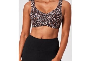Model wearing a Bravissimo leopard-print bra