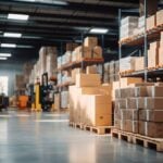 Warehouse pallets and forklifts at Building Materials