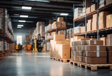 Warehouse pallets and forklifts at Building Materials