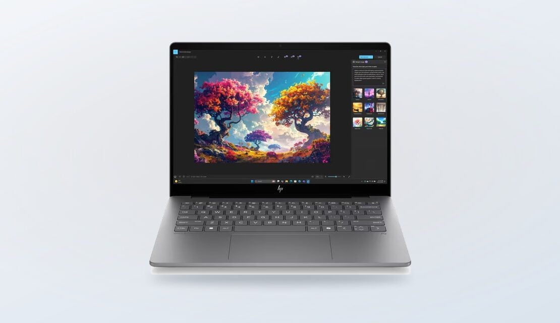 Silver HP OmniBook 7 laptop shown from the front