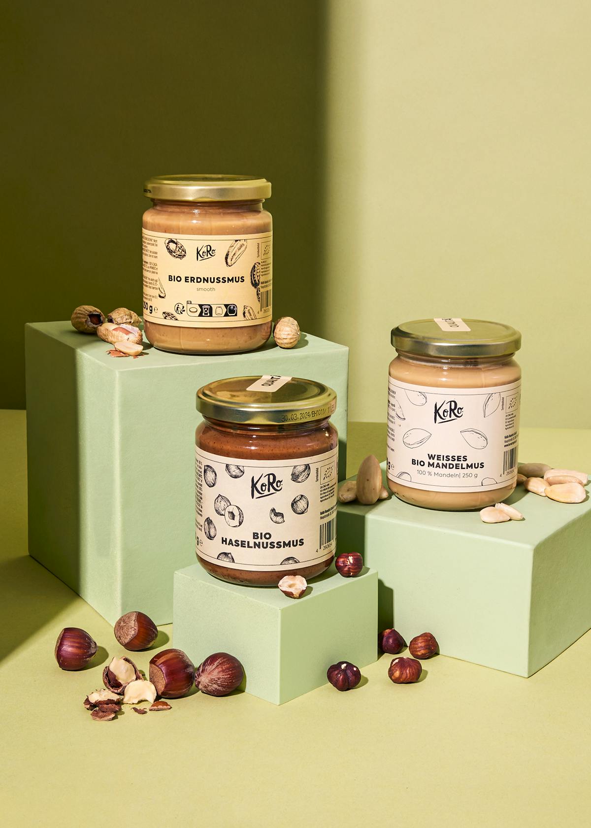 Drei Gläser Bio Nussmus Trio Classic von Korodrogerie