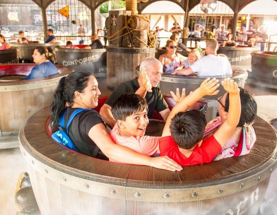 A family on the Marauder's Mayhem ride at Alton Towers
