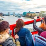 London sightseeing bus moving through the city