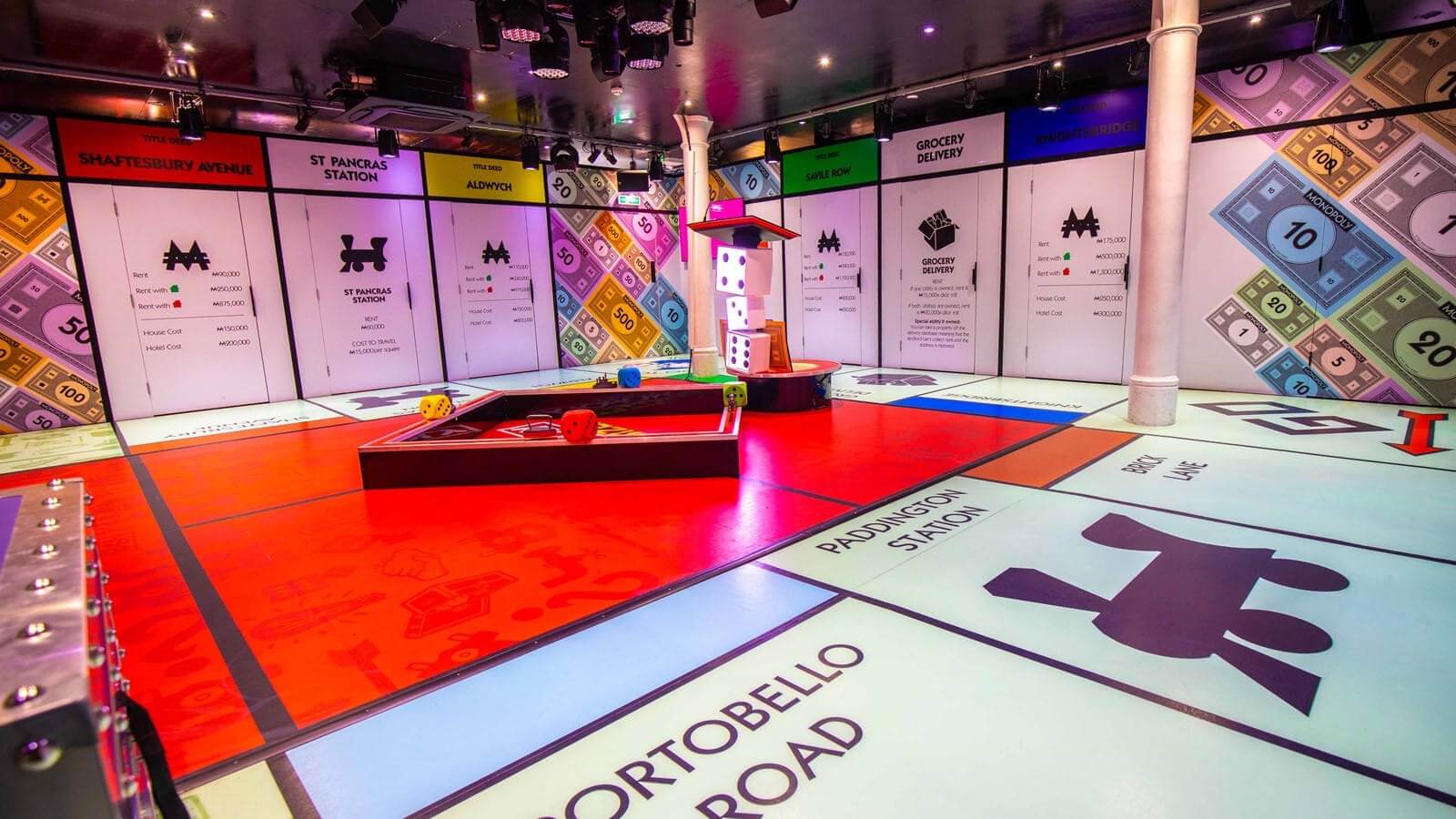 Classic Monopoly board area inside the Lifesized attraction