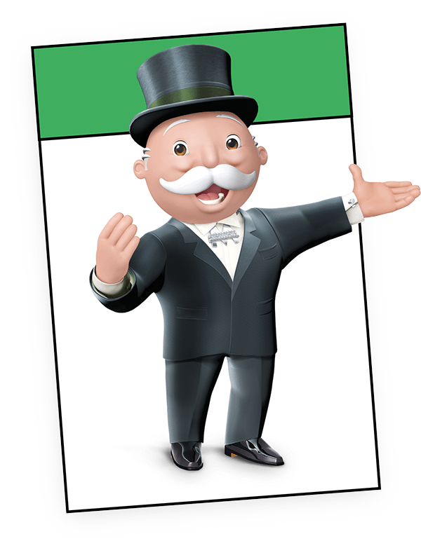 Mr Monopoly illustrated on a green game card