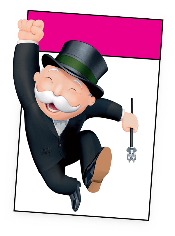 Pink Mr Monopoly game card graphic