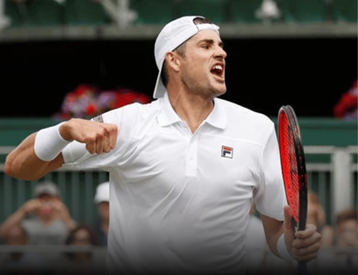 Tennis player celebrating on court