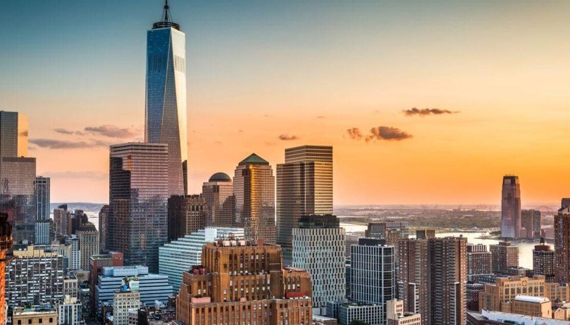 New York skyline at sunset