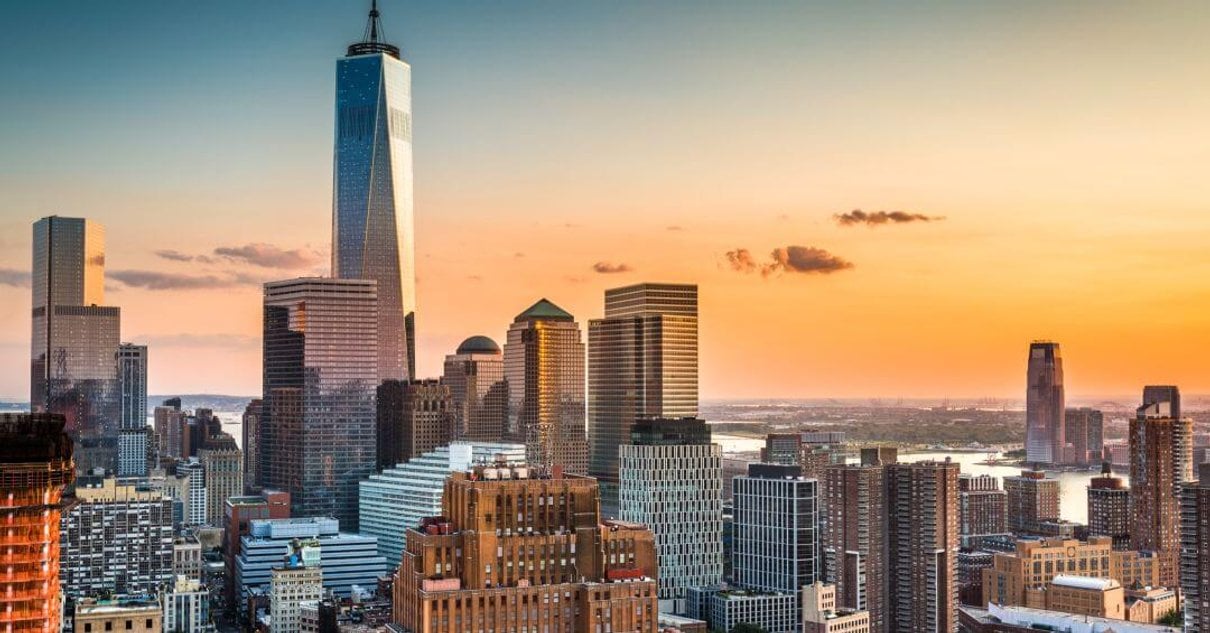 New York skyline at sunset