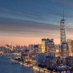 New York skyline at dusk from One World Observatory