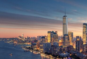 New York skyline at dusk from One World Observatory