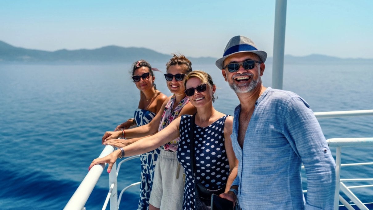 A group of travellers together outdoors