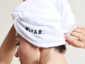 Person wearing the REHAB Micro-Fibre Hair Towel