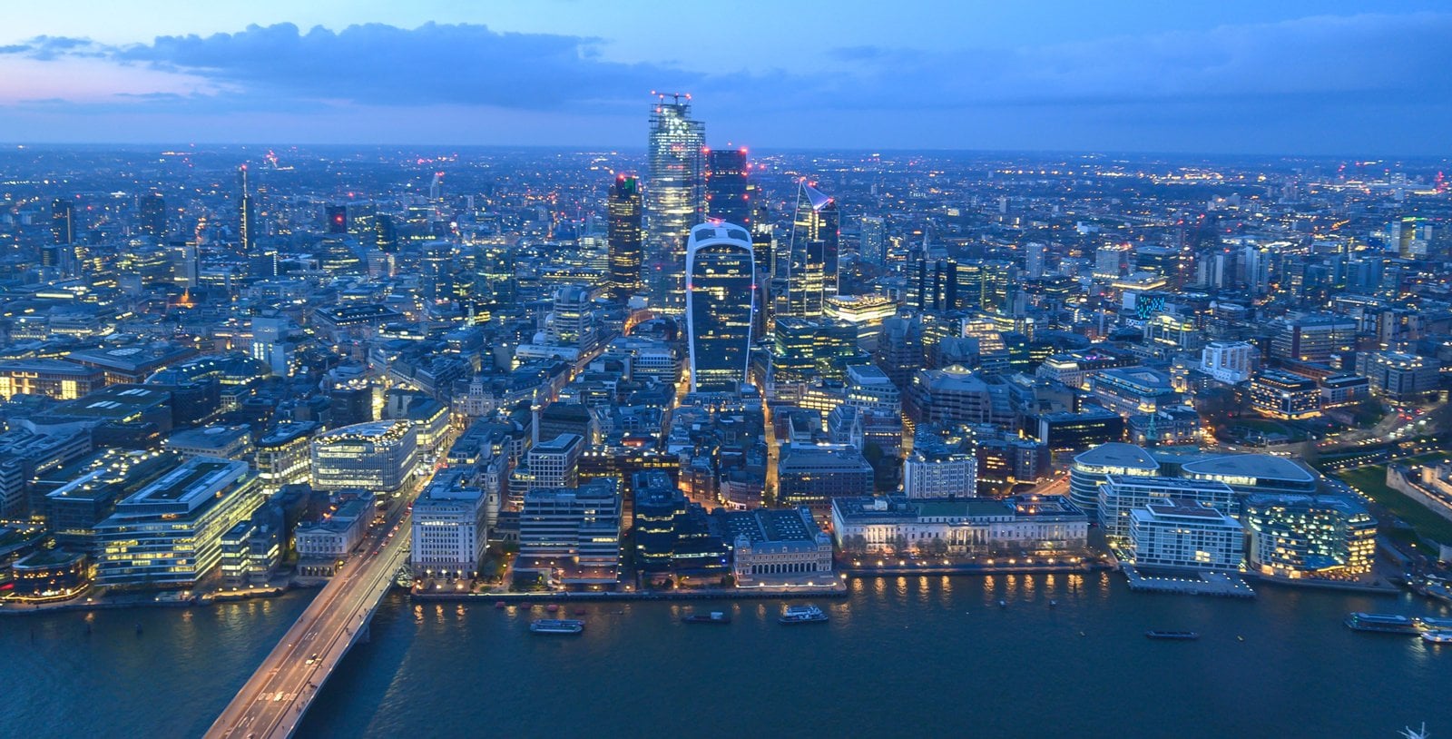London skyline at dusk seen from The View from The Shard