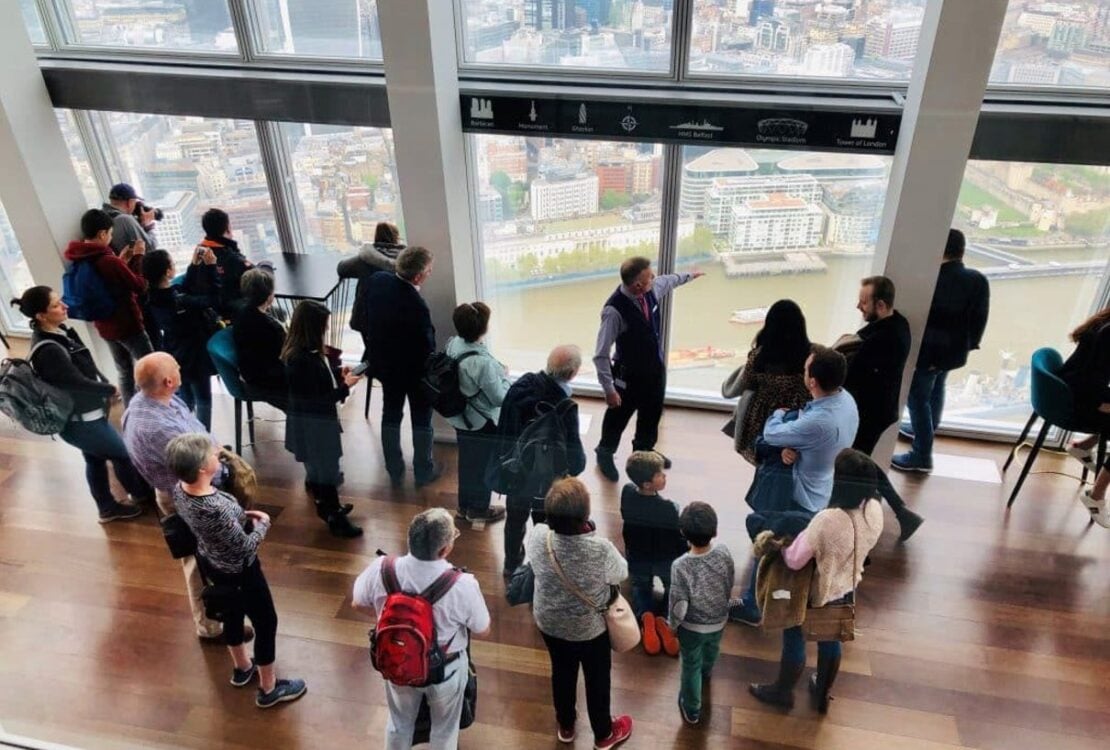 Visitors gathered in the indoor gallery at The View from The Shard