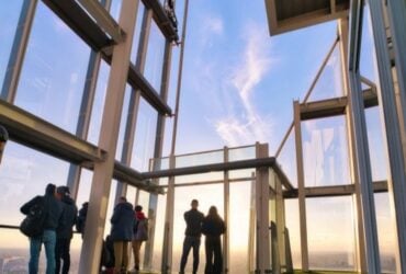 Visitors looking out over London from The View from The Shard