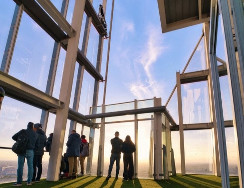 Visitors looking out over London from The View from The Shard