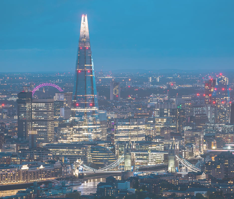 London seen from an elevated viewing platform on a hazy day