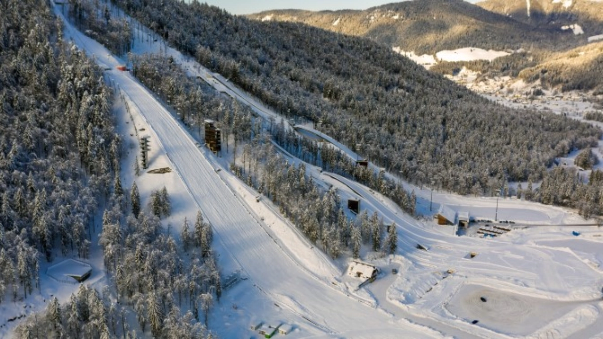 Snow-covered mountain slope for winter sports