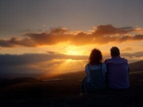 Sunset over a travel destination