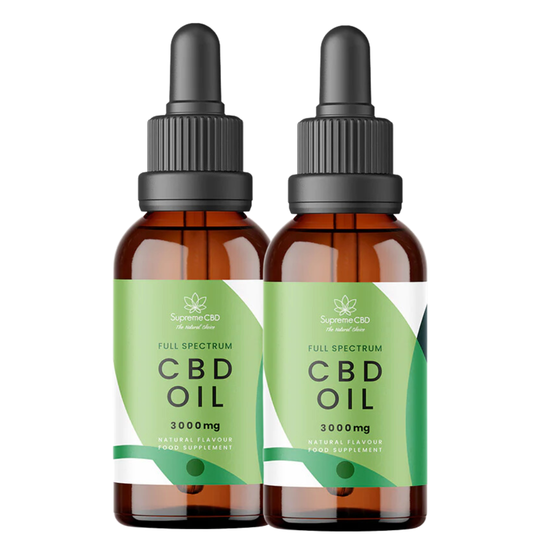 SupremeCBD full-spectrum oil product bottles