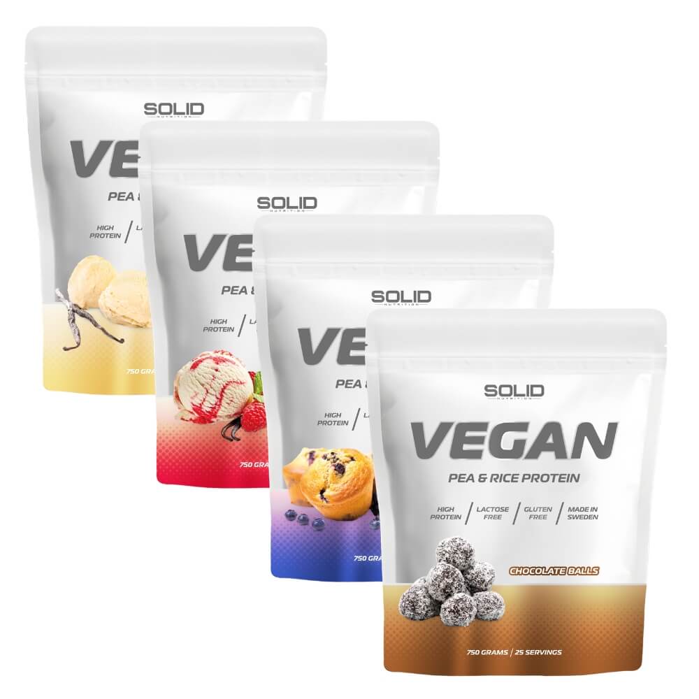SOLID Nutrition Vegan proteinpulver i produktförpackning