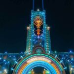 Nighttime view of Chronos at Epic Universe