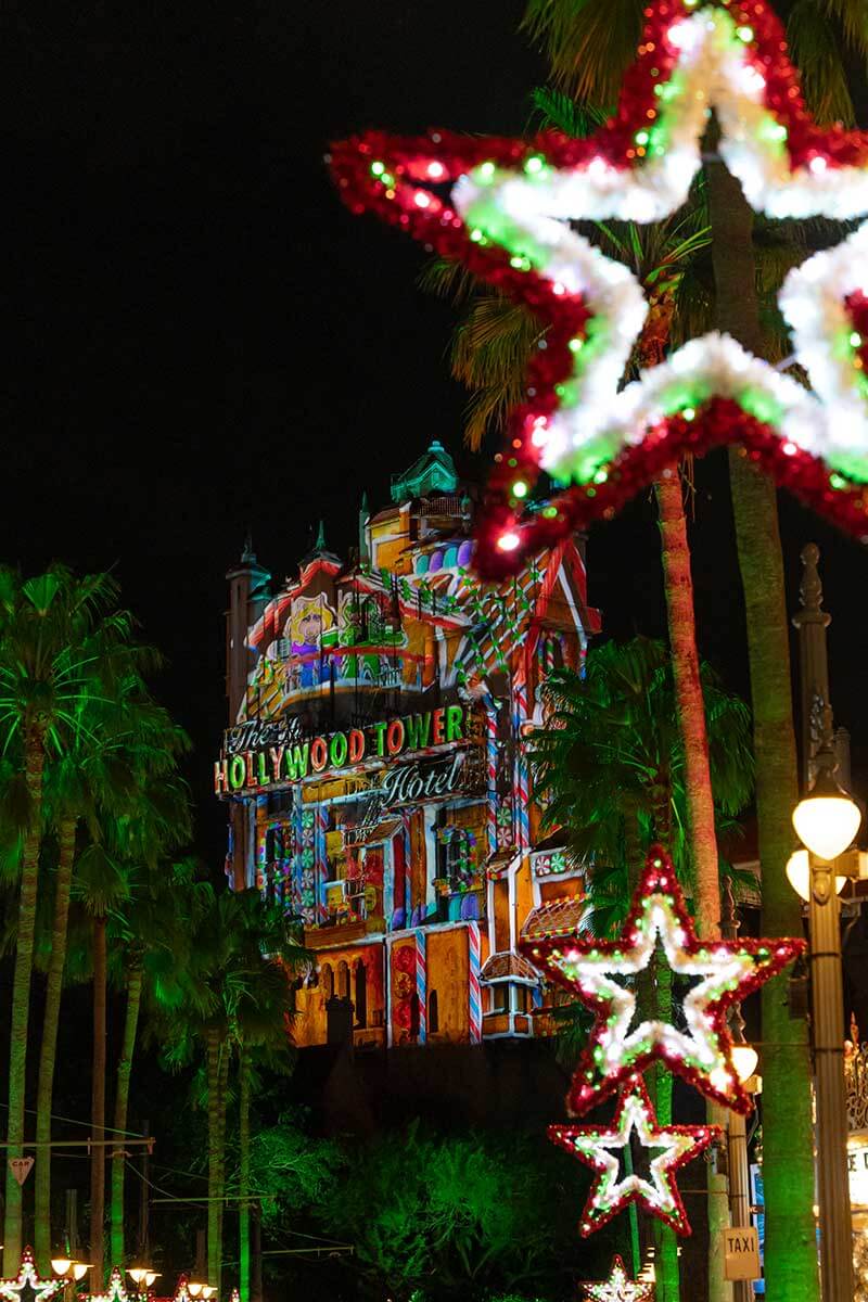 Holiday projection scene at Disney's Hollywood Studios