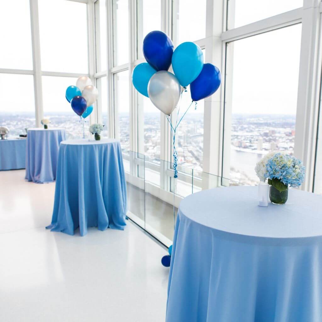 Event space with a Boston skyline backdrop at View Boston