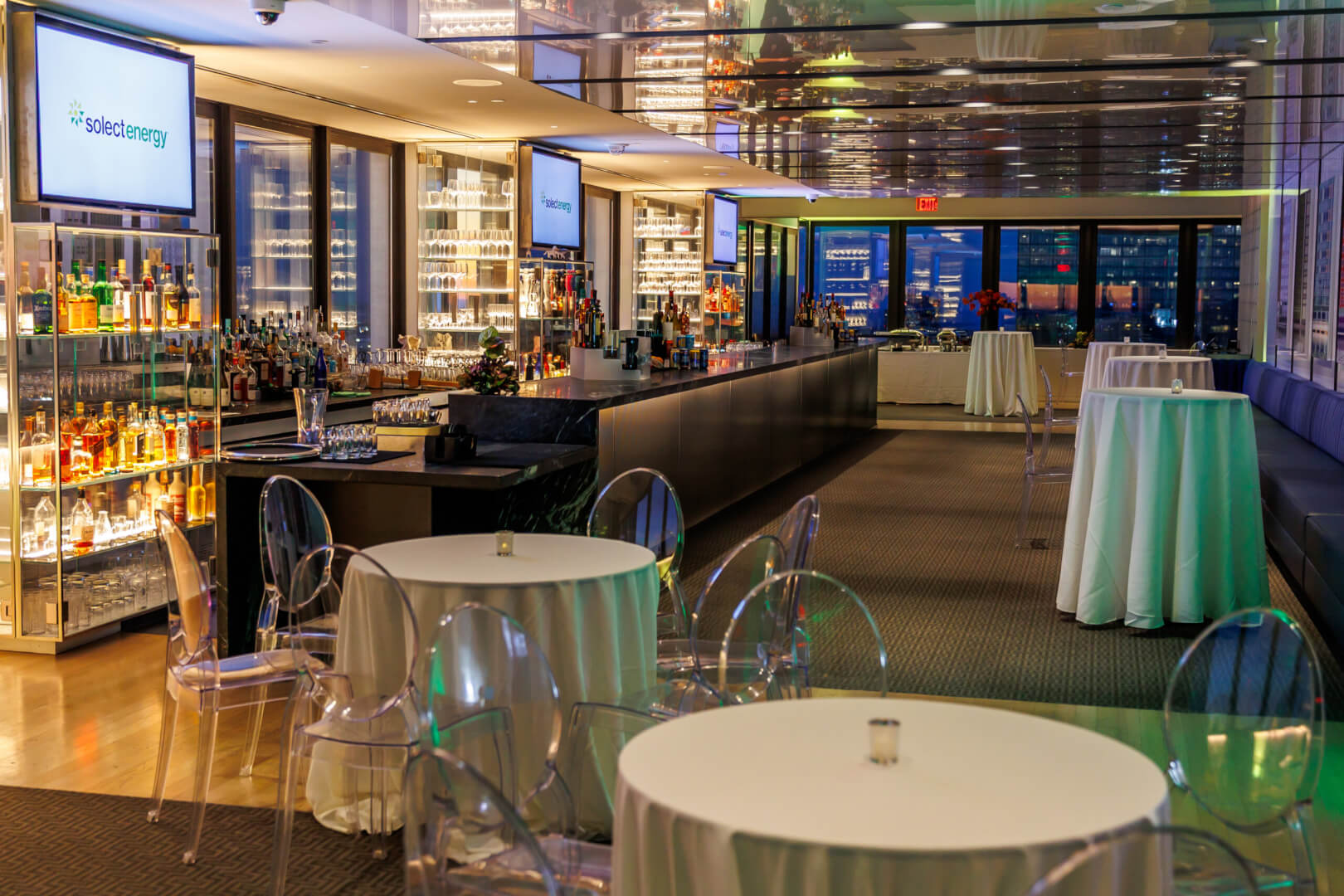 An empty bar setup prepared for an event at View Boston