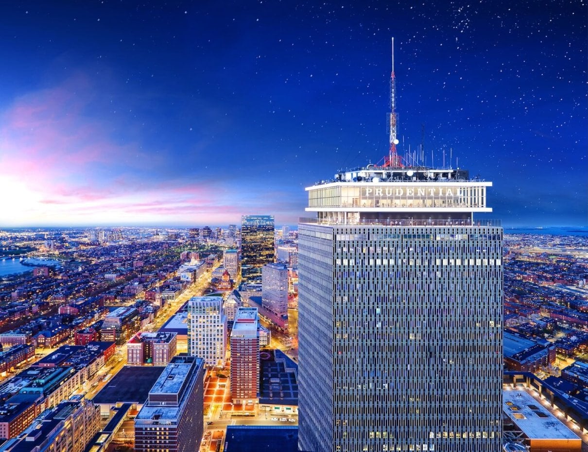 Boston skyline seen from the Prudential Tower at night