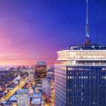 Prudential Tower and the View Boston observation deck in the city skyline