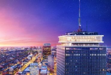 Prudential Tower and the View Boston observation deck in the city skyline